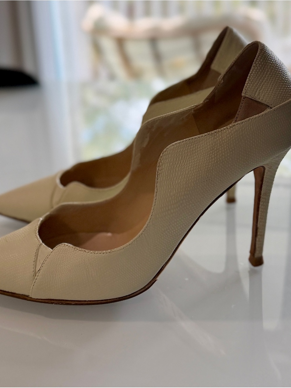 Jimmy Choo Cream Pointed-Toe Leather Pumps